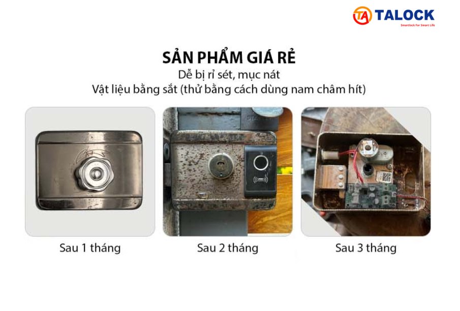 Khóa cổng ngoài trời giá rẻ làm bằng sắt dễ bị ăn mòn và gỉ sét