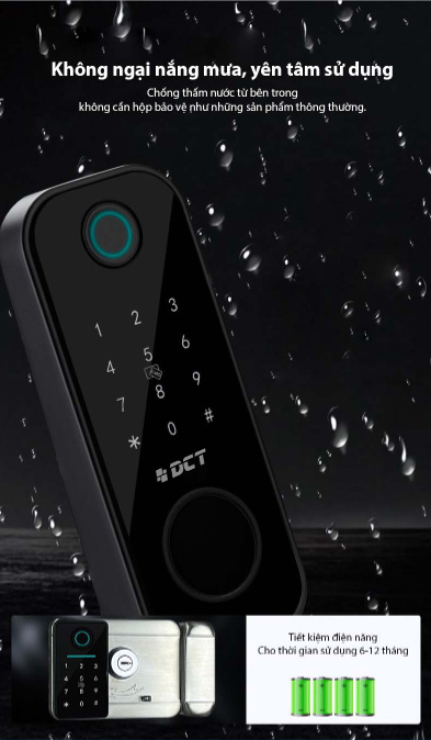 Khả năng chống nước theo chuẩn IP67 giúp bảo vệ khóa hoạt động tốt dưới trời mưa